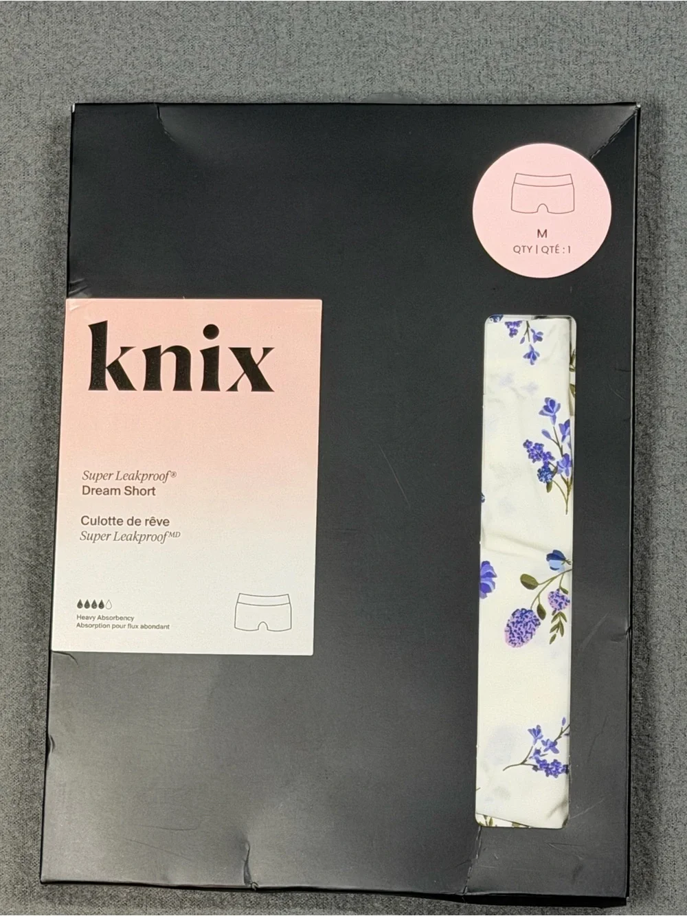 knix Super Leakproof Dream Short – White with Blue Floral teen medium